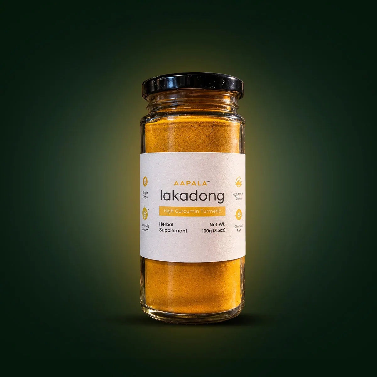 Aapala Lakadong turmeric powder 100g pack to have it with warm water, milk or smoothies. Lasts for 3 months offering around 200 servings.